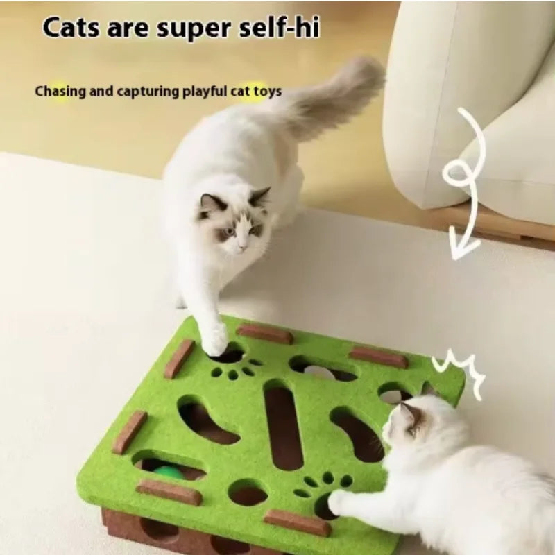 Interactive Cat Puzzle Maze Toy Box with Bell Ball – Fun Felt Play Toy for Cats