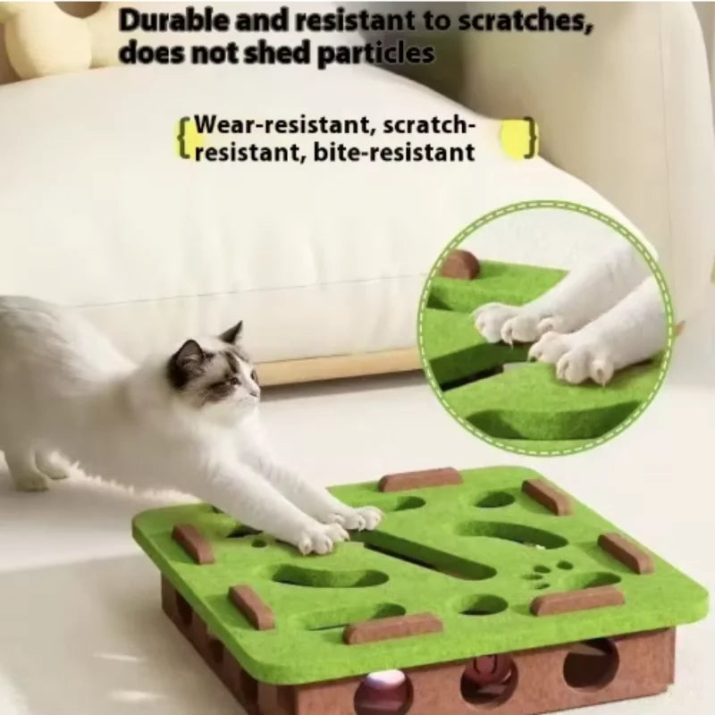 Interactive Cat Puzzle Maze Toy Box with Bell Ball – Fun Felt Play Toy for Cats