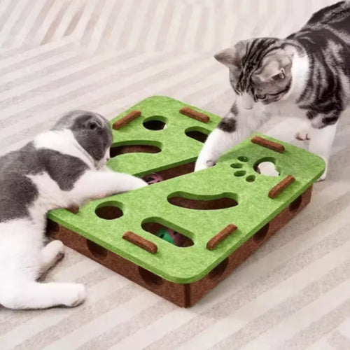 Interactive Cat Puzzle Maze Toy Box with Bell Ball – Fun Felt Play Toy for Cats